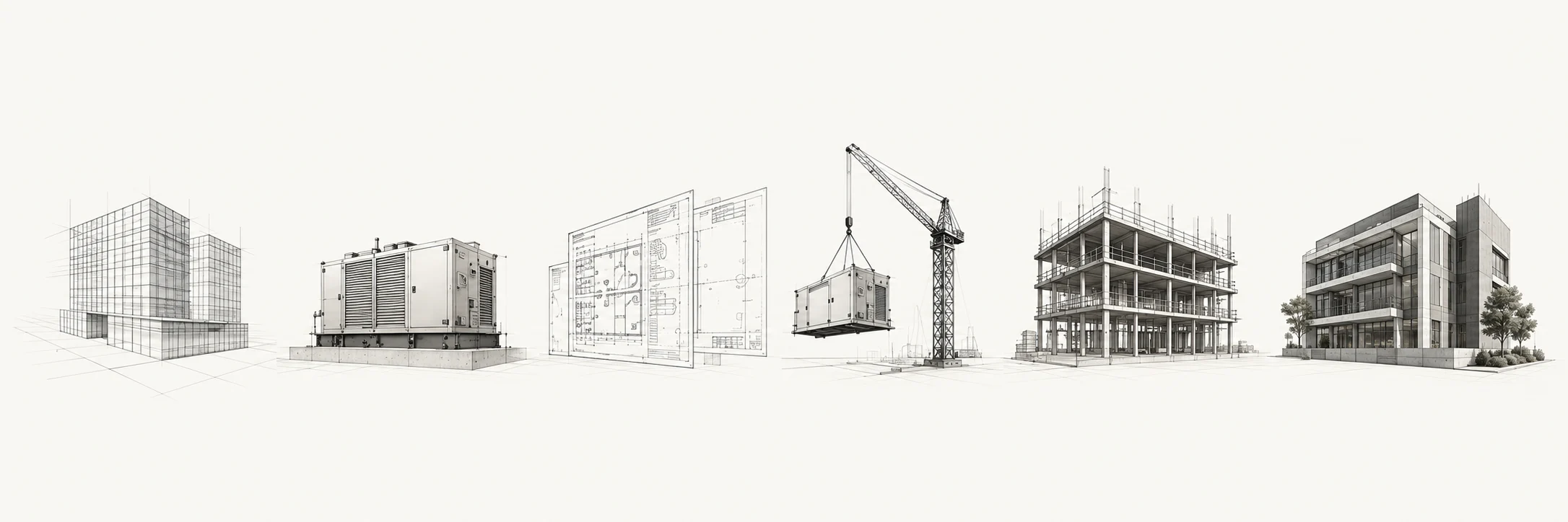 Architectural models tracing design, equipment assessment, approval, procurement, construction and operation